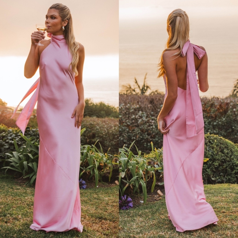 Show Me Your MUMU Lisa Maxi Light Pink Luxe Satin Dress Wedding Party Prom